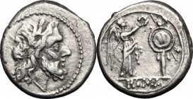 Anonymous. AR Victoriatus, from 211 BC. D/ Head of Jupiter right, laureate. R/ Victory right, crowning trophy. Cr. 44/1. AR. g. 3.07 mm. 16.50 Good VF...