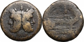 Anonymous sextantal series. AE As, after 211 BC. D/ Laureate head of Janus; above, I. R/ Prow right; above, I. Cr. 56/2. AE. g. 30.85 mm. 34.00 About ...