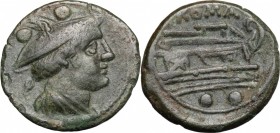 Anonymous. AE Sextans, 207 BC. D/ Head of Mercury right, wearing petasos; above, two pellets. R/ Prow right; below, two pellets. Cr. 56/6. AE. g. 4.46...