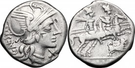C. Antestius. AR Denarius, 146 BC. D/ Head of Roma right, helmeted. R/ Dioscuri galloping right; below, dog. Cr. 219/1e. AR. g. 3.69 mm. 18.00 About V...