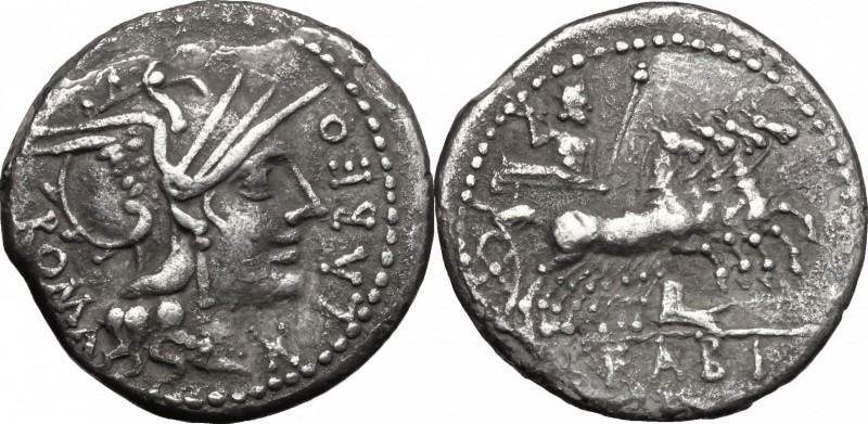 Q. Fabius Labeo. AR Denarius, 124 BC. D/ Head of Roma right, helmeted. R/ Jupite...