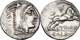 L. Thorius Balbus. AR Denarius, 105 BC. D/ Head of Juno Sospita right, wearing goat-skin. R/ Bull charging right; above, V. Cr. 316/1. AR. g. 3.96 mm....