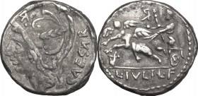L. Julius L.f. Caesar. AR Denarius, 103 BC. D/ Head of Mars left, helmeted. R/ Venus in biga of Cupids left, holding sceptre and reins; to left, lyre....