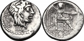 M. Cato. AR Quinarius, 89 BC. D/ Head of Liber right, wearing ivy-wreath. R/ Victory seated right, holding patera and palm branch. Cr. 343/2b. AR. g. ...