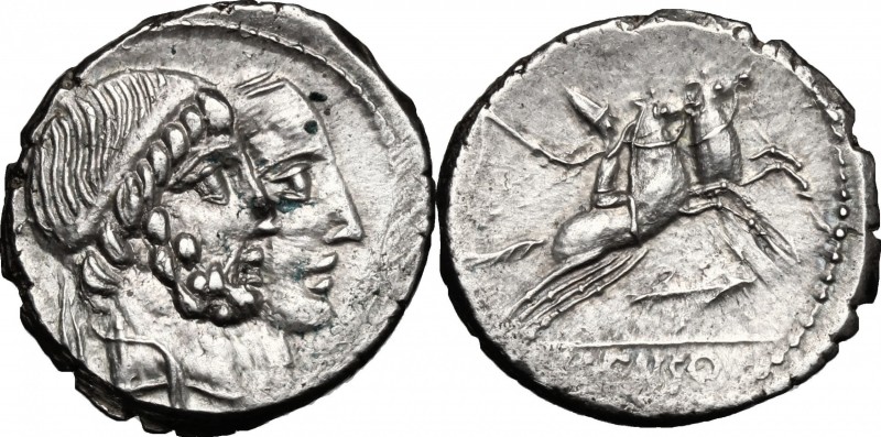 C. Marcius Censorinus. AR Denarius, 88 BC. D/ Jugate heads of Numa Pompilius and...