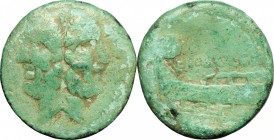 C. Gargilius, Ogulnius and M. Vergilius. AE As, 86 BC. D/ Head of Janus, laureate. R/ Prow of galley left; above, inscription. Cr. 350A/3f. AE. g. 10....