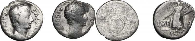 Augustus (27 BC - 14 AD). Lot of 2 AR Denarii, 19-10 BC; including Colonia Patri...