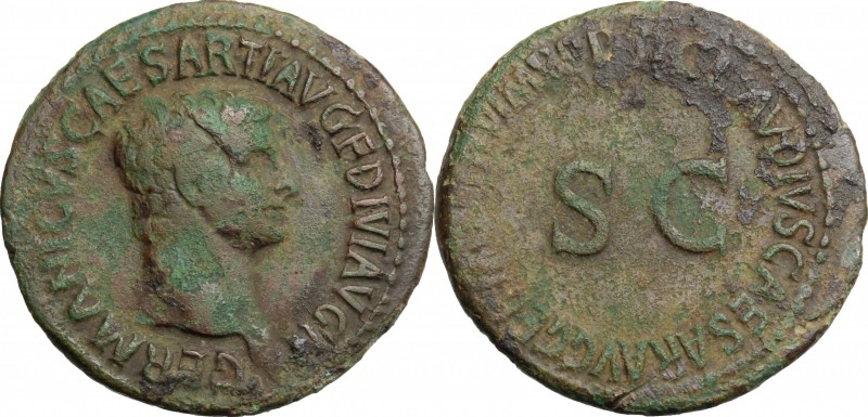 Germanicus (died 19 AD). AE As, struck under Claudius, 50-54 AD. D/ Bare head ri...