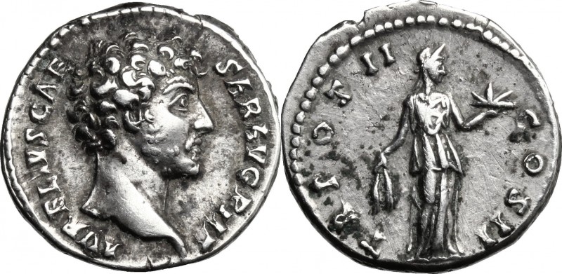 Marcus Aurelius as Caesar (139-161). AR Denarius, struck under Antoninus Pius, 1...