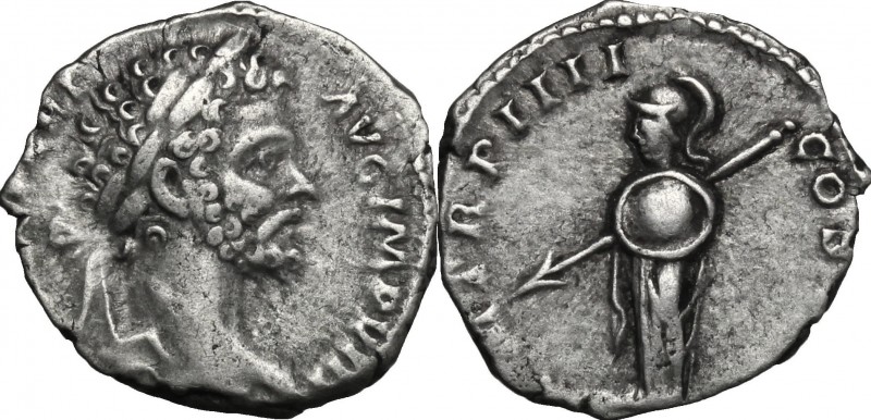 Septimius Severus (193-211). AR Denarius, 196-197 AD. D/ Laureate bust right. R/...