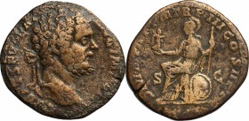 Septimius Severus (193-211). AE Sestertius, 195-196 AD. D/ Laureate bust right. R/ Roma seated left, on shield, holding Victory and spear. RIC 700. AE...