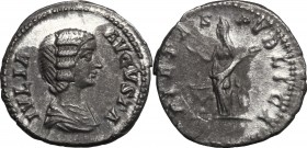 Julia Domna, wife of Septimius Severus (died 217 AD). AR Denarius. Rome mint. Struck under Septimius Severus, 200-207 AD. D/ Draped bust right. R/ Pie...