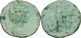 Julia Domna, wife of Septimius Severus (died 217 AD). AE As, 193-196 AD. D/ Bust right, draped. R/ Juno veiled, standing left, holding patera and scep...