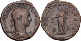 Severus Alexander (222-235). AE Sestertius, 222-231. D/ Bust right, laureate, draped. R/ Aequitas standing left, holding scales and cornucopiae. RIC 5...