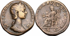 Orbiana, wife of Severus Alexander (225-226). AE Sestertius. D/ Bust right, diademed, draped. R/ Concordia seated left, holding patera and double corn...