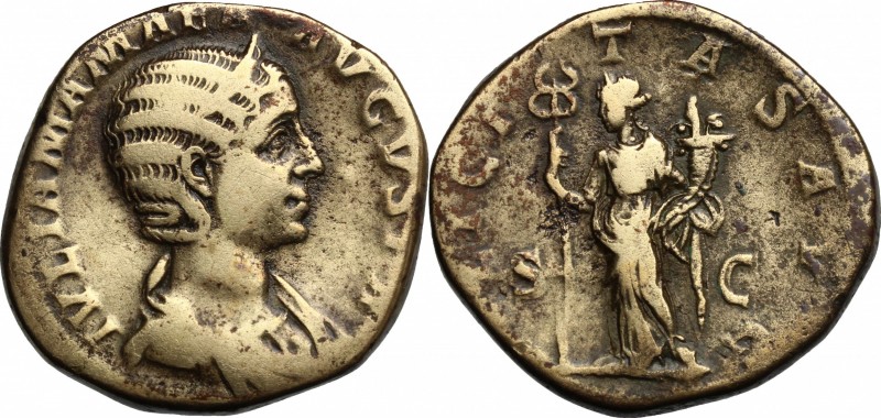 Julia Mamaea, mother of Severus Alexander (died 235 AD). AE Sestertius. D/ Diade...