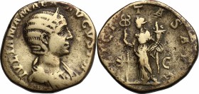 Julia Mamaea, mother of Severus Alexander (died 235 AD). AE Sestertius. D/ Diademed and draped bust right. R/ Felicitas standing left, holding caduceu...