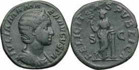 Julia Mamaea, mother of Severus Alexander (died 235 AD). AE Sestertius, 222-235. D/ Bust right, diademed, draped. R/ Felicitas standing left, legs cro...