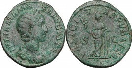 Julia Mamaea, mother of Severus Alexander (died 235 AD). AE Sesterius, 222-235. D/ Bust right, diademed, draped. R/ Felicitas standing left, legs cros...