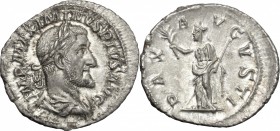 Maximinus I (235-238). AR Denarius, Rome mint, 235-236 AD. D/ Laureate, draped and cuirassed bust right. R/ Pax standing left, holding branch and scep...