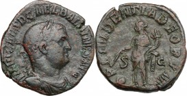 Balbinus (238 AD). AE Sestertius. D/ Bust right, laureate, draped, cuirassed. R/ Providentia standing left, holding wand over globe set on ground and ...