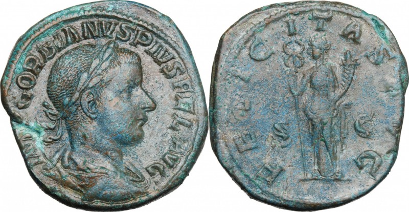 Gordian III (238-244). AE Sestertius, 241-244. D/ Bust right, laureate, draped, ...