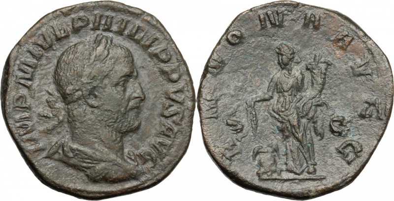 Philip I (244-249). AE Sestertius, 244-249 AD. D/ Laureate, draped and cuirassed...