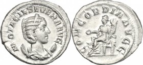 Otacilia Severa, wife of Philip I (244-249). AR Antoninianus, 246-248. D/ Bust right, diademed, draped, on crescent. R/ Concordia seated left, holding...