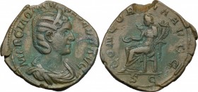 Otacilia Severa, wife of Philip I (244-249). AE Sestertius, 244-249 AD. D/ Diademed and draped bust right. R/ Concordia seated left, holding patera an...