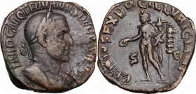 Trajan Decius (249-251). AE Sestertius. D/ Bust right, laureate, draped, cuirassed. R/ Genius standing left, wearing modius on head and chlamys over l...