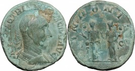 Trajan Decius (249-251). AE Sestertius. D/ Bust right, laureate, draped, cuirassed. R/ The two Pannoniae stanidng front, turning away from each other,...