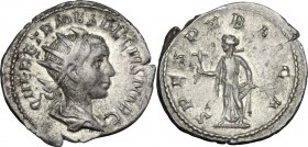 Herennius Etruscus as Caesar (249-251). AR Antoninianus, 250-251AD. D/ Radiate, draped and cuirassed bust right. R/ Spes advancing left, holding flowe...