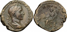 Volusian (251-253). AE Sestertius, Rome mint, 251-253 AD. D/ Laureate, draped and cuirassed bust right. R/ Concordia seated left, holding patera and d...