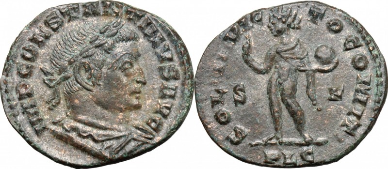 Constantine I (307-337). AE Follis, Lugdunum mint, 313-314. D/ Bust right, laure...