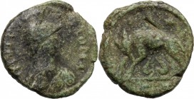 Ostrogothic Italy. Athalaric (526-534). AE 20 Nummi (Half Follis). Rome mint. D/ Helmeted and draped bust of Roma right. R/ She-wolf standing left, he...