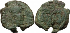 Ostrogothic Italy, Athalaric (526-534). AE 20 Nummi (Half Follis). Rome mint. D/ Helmeted and draped bust of Roma right. R/ Two eagles flanking palm t...