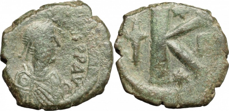 Anastasius I (491-518). AE half Follis, Constantinople mint, 507-512 AD. D/ Diad...