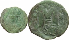 Heraclius (610-641). AE Follis of Anastasius for Constantinople mint, countermarked by Heraclius, Syracuse mint. D/ Oval countermark; facing bust of H...