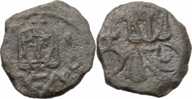 Leo V with Constantine (813-820). AE Follis. Syracuse mint. D/ Crowned bust of Leo facing, wearing loros, holding cross potent; star to right. R/ Crow...