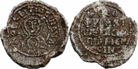 PB Seal, 8th-12th century. D/ The Virgin with child. R/ Legend in five lines. Lead. g. 10.55 mm. 24.00 Good VF.
