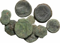 The Roman Republic. Lot of ten (10) AE coins, mostly familiar issue. Noticed an As of Sextus Pompey. AE.