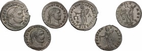 The Roman Empire. Multiple lot of three (3) unclassified AE Folles of Constantine I, Maximianus II Daia and Galerius. AE. VF.