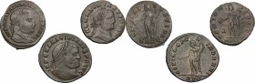 The Roman Empire. Multiple lot of three (3) unclassified AE Folles of Maximian and Galerius. AE. VF.