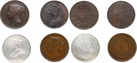World Coins. Lot of four (4) coins: Victoria cent 1862 Straits, cent 1866 Hong Kong, cent 1874 Straits Settlement and George V 50 cents 1920 Straits S...