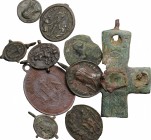 Miscellaneous. Lot of nine (9) religious medals and one (1) fragment of byzantine enkolpion.