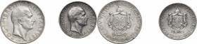 Albania. Amet Zogu (1926-1937). Lot of two (2) AR coins: 1 and 2 Franga Ari 1937. Montenegro 53, 64. AR. Variety with small shield.