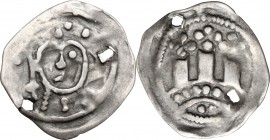 Austria. Archbishop Eberhard I (1147-1164). AR Friesacher Pfennig, Salzburg mint, 1147-1164. AR. g. 1.05 mm. 20.00 Pierced at 2h and 7h. About VF.