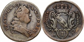 Austria. Franz I (1745-1765). AE Pfennig 1759 HA, Hall mint. Herinek 661. AE. g. 2.00 mm. 21.00 VF.