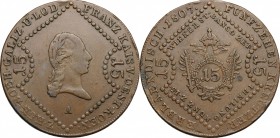 Austria. Franz II (1792-1805). AE 15 Kreuzer 1807 A, Vienna mint. KM 2138. AE. mm. 34.00 Good VF.