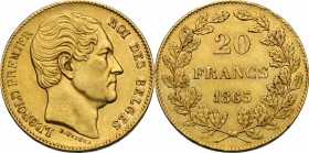 Belgium. Leopold I (1831-1865). AV 20 Francs, 1865. KM 32. AV. g. 6.43 mm. 22.00 EF.